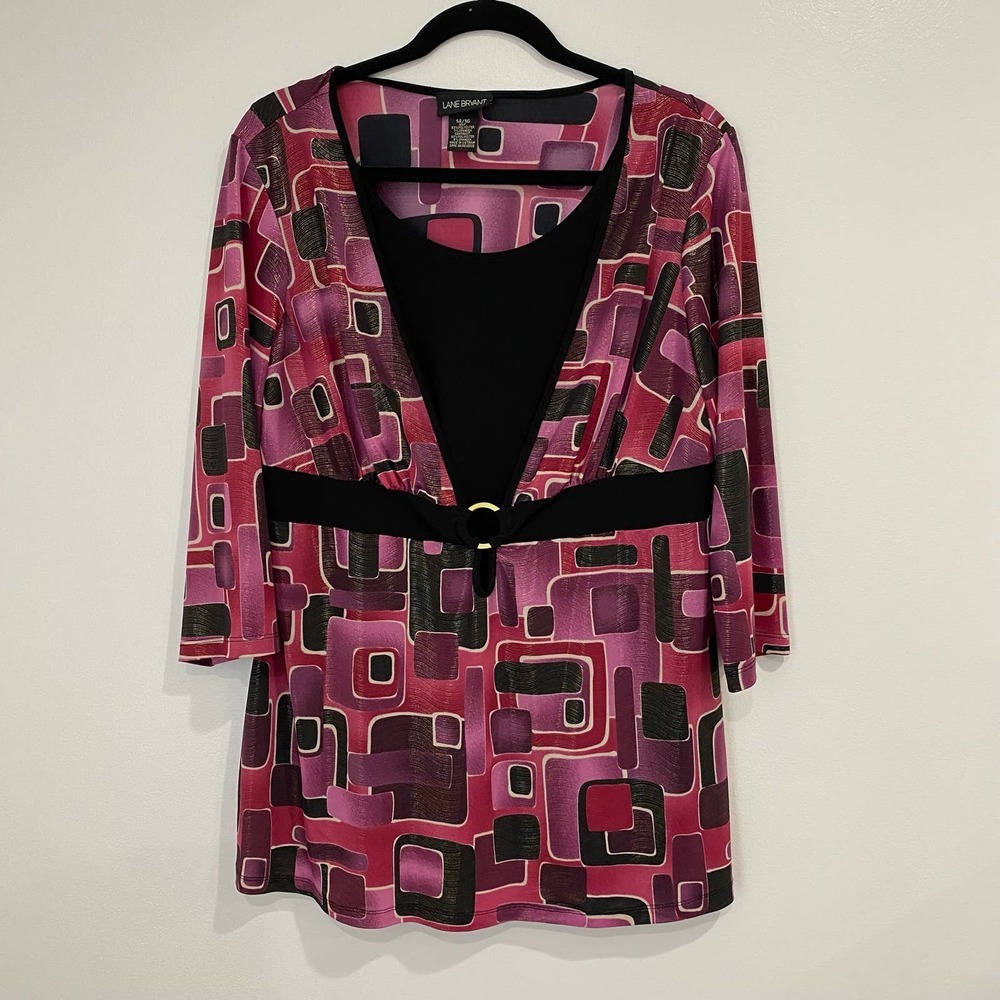 Lane Bryant Pink and Black Geometric Blouse